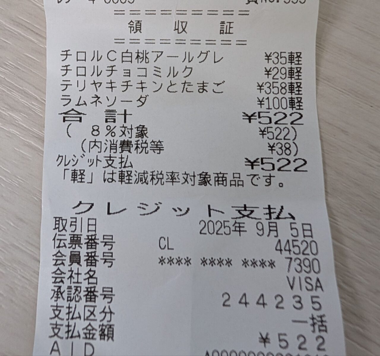 コンビニのレシート